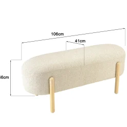 Banc en tissu effet laine beige et pieds bois COLOMBUS