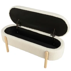 Banc forme arrondie avec rangement tissu écru COLOMBUS
