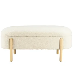 Banc forme arrondie avec rangement tissu écru COLOMBUS