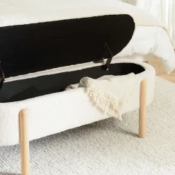 Banc forme arrondie avec rangement tissu écru COLOMBUS