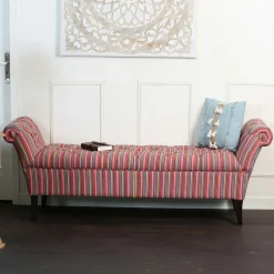 Banc méridienne capitonnée rayures coton BUTTON