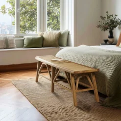 Banc 2 places en bois de mindi et rotin naturel TIVARO