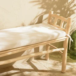 Banc rondins de teck naturel coussin blanc MANAK