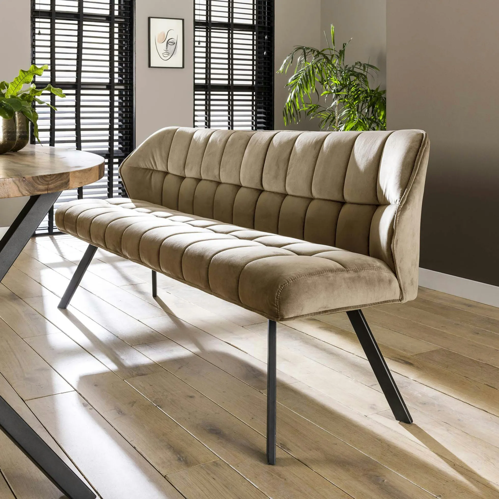 Banc salle à manger velours beige 180 cm MELBOURNE