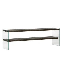 Banc TV bois anthracite et verre - 2 niveaux, 140 cm LHASA