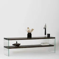 Banc TV bois anthracite et verre - 2 niveaux, 140 cm LHASA