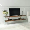 Banc TV en bois brun et verre - 2 niveaux, 140 cm LHASA