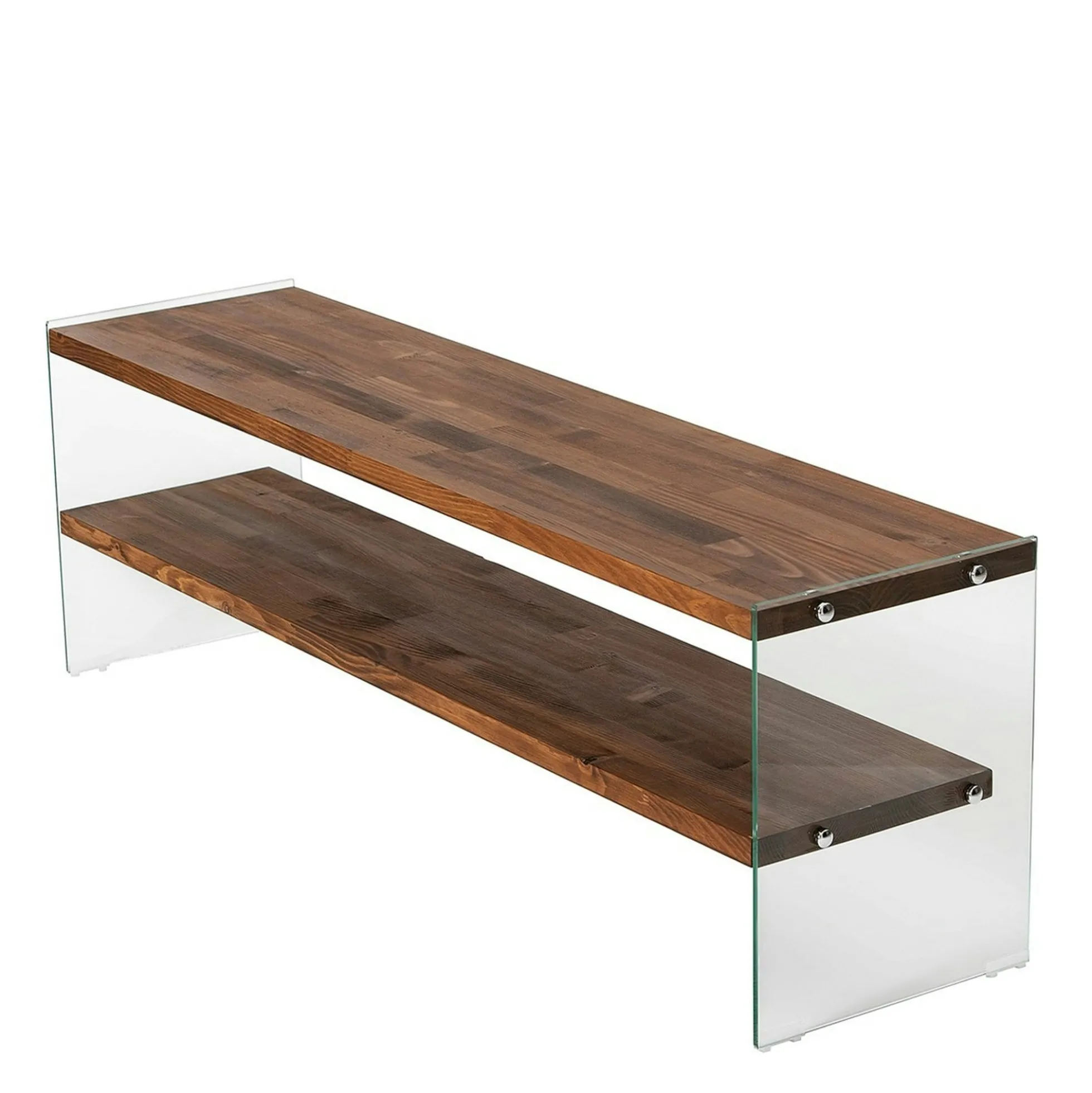 Banc TV en bois brun et verre - 2 niveaux, 140 cm LHASA