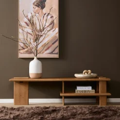 Banc TV en bois clair à étagère 160 cm ALMA