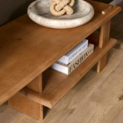 Banc TV en bois clair à étagère 160 cm ALMA