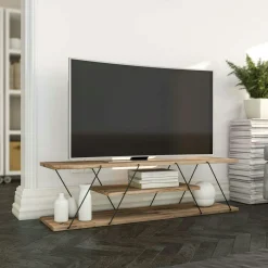 Banc TV filaire décor bois noyer et métal noir JENA