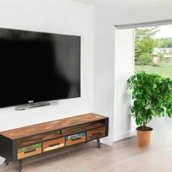 Banc TV 4 tiroirs 1 niche bois recyclé DRAKKAR