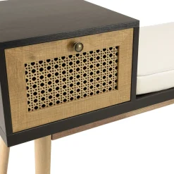 Banquette d'entrée en bois avec tiroir en cannage ALCUDIA