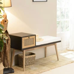 Banquette d'entrée en bois avec tiroir en cannage ALCUDIA