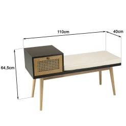 Banquette d'entrée en bois avec tiroir en cannage ALCUDIA