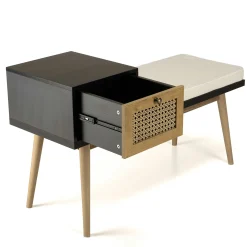 Banquette d'entrée en bois avec tiroir en cannage ALCUDIA