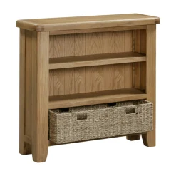 Bibliothèque basse en chêne avec panier de rangement VALMONT