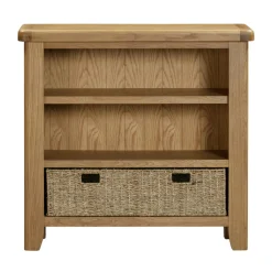 Bibliothèque basse en chêne avec panier de rangement VALMONT