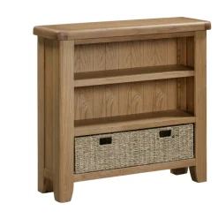 Bibliothèque basse en chêne avec panier de rangement VALMONT