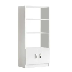 Bibliothèque blanche à rangement bas et poignées métal MARFA