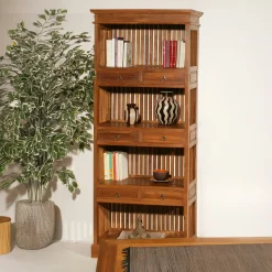 Bibliothèque coloniale Teck Miel 6 tiroirs BISHO