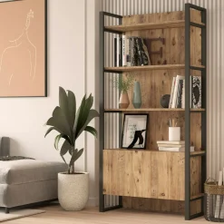 Bibliothèque de salon effet bois, 1 niche fermée JENA
