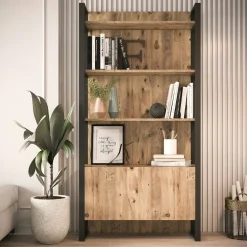 Bibliothèque de salon effet bois, 1 niche fermée JENA