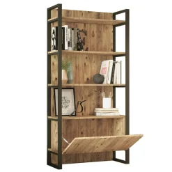 Bibliothèque de salon effet bois, 1 niche fermée JENA