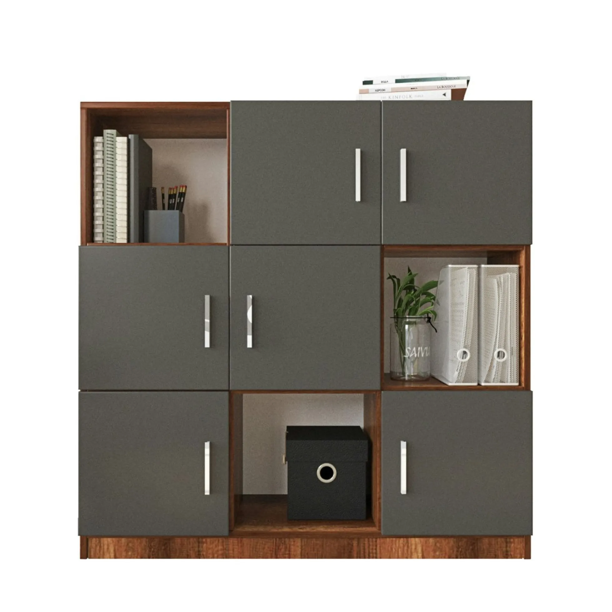 Bibliothèque design damier 6 rangements gris rétro chic MARFA