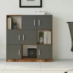 Bibliothèque design damier 6 rangements gris rétro chic MARFA