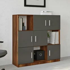 Bibliothèque design damier 6 rangements gris rétro chic MARFA