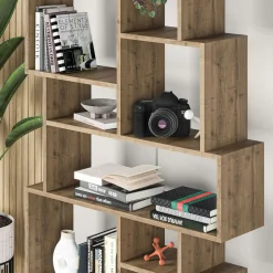 Bibliothèque design effet pin à étagères décalées MARFA