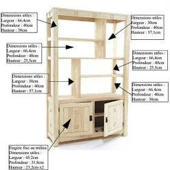 Bibliothèque destructurée hévéa 2 portes 110x190cm TESSA