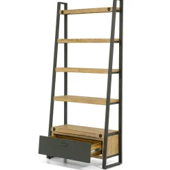 Bibliothèque Etagère Inspiration Indus' en Acacia et Métal, 5 plateaux et 1 tiroir métal 90x35x195cm BROOKLYN