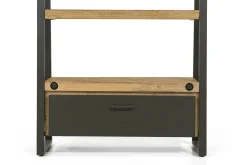 Bibliothèque Etagère Inspiration Indus' en Acacia et Métal, 5 plateaux et 1 tiroir métal 90x35x195cm BROOKLYN