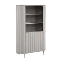 Bibliothèque haute bois gris rainuré avec rangement CALERO