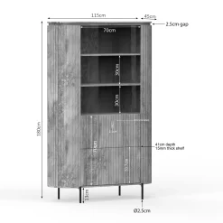 Bibliothèque haute bois gris rainuré avec rangement CALERO