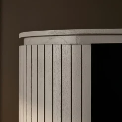 Bibliothèque haute bois gris rainuré avec rangement CALERO