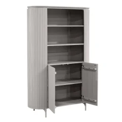 Bibliothèque haute bois gris rainuré avec rangement CALERO