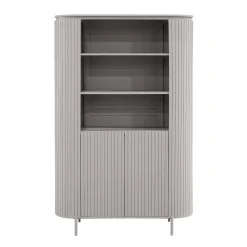 Bibliothèque haute bois gris rainuré avec rangement CALERO