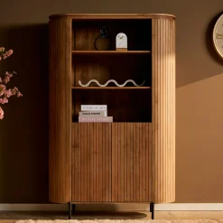 Bibliothèque haute bois rainuré avec rangement CALERO