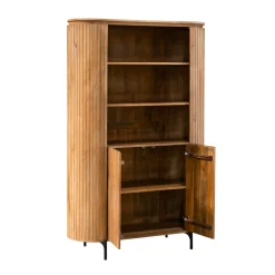 Bibliothèque haute bois rainuré avec rangement CALERO