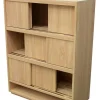 Bibliothèque Hévéa 3 étages à portes coulissantes, 1 niche basse 90x40x120cm BALTIC