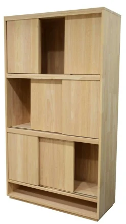 Bibliothèque Hévéa 3 étages à portes coulissantes, 1 niche basse 100x40x180cm BALTIC