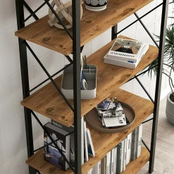 Bibliothèque industrielle à dos croisé, 5 plateaux JENA