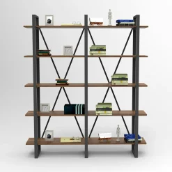 Bibliothèque industrielle effet bois foncé, dos croisé JENA