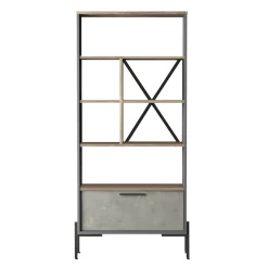 Bibliothèque industrielle effet bois & métal 1 porte JENA