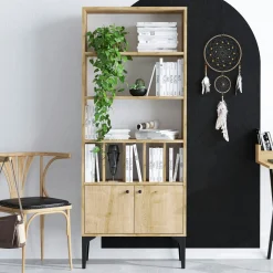 Bibliothèque moderne effet bois clair - séparateurs livres JENA