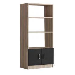 Bibliothèque moderne effet bois avec portes noires MARFA