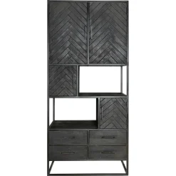Bibliothèque noire en bois 4 portes motif chevron ALVERA